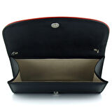 Erkan Saçmacı Siyah Kırmızı Vegan Zincir Askılı Manyetik Kapaklı Zarif Abiye El Çantası