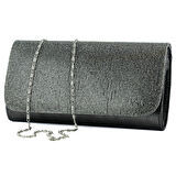 Erkan Saçmacı Antrasit Kristal Taşlı Zincir Askılı Manyetik Kapaklı Abiye El Çantası