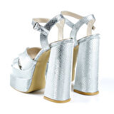 Erkan Saçmacı Whitney Lame Croco Önü Arkası Açık Çift Platformlu Bantlı Kalın Topuklu Abiye 