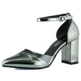 Erkan Saçmacı Aurora Platin Ayna Şeffaf Tasarım Sivri Burun Kalın Topuklu Klasik Ayakkabı
