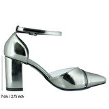 Erkan Saçmacı Aurora Platin Ayna Şeffaf Tasarım Sivri Burun Kalın Topuklu Klasik Ayakkabı