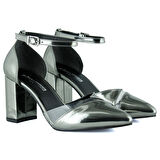 Erkan Saçmacı Aurora Platin Ayna Şeffaf Tasarım Sivri Burun Kalın Topuklu Klasik Ayakkabı