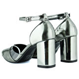 Erkan Saçmacı Aurora Platin Ayna Şeffaf Tasarım Sivri Burun Kalın Topuklu Klasik Ayakkabı