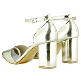 Erkan Saçmacı Aurora Altın Ayna Şeffaf Tasarım Sivri Burun Kalın Topuklu Klasik Ayakkabı