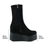 Yuki Siyah Süet Streç Kürk Astarlı Fermuarlı Yuvarlak Burun Gizli Dolgu Topuklu Bot