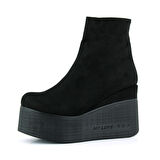 Erkan saçmacı Chione Siyah Süet Kürk Astarlı Fermuarlı Yuvarlak Burun Gizli Dolgu Topuklu Bot