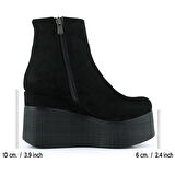 Erkan saçmacı Chione Siyah Süet Kürk Astarlı Fermuarlı Yuvarlak Burun Gizli Dolgu Topuklu Bot