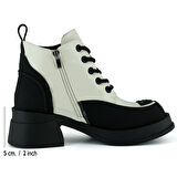 Erkan saçmacı  Bej Rugan Bağcıklı Fermuarlı Kürk Astarlı Yuvarlak Burun Kalın Topuklu Günlük Bot