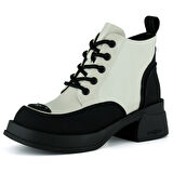 Erkan saçmacı  Bej Rugan Bağcıklı Fermuarlı Kürk Astarlı Yuvarlak Burun Kalın Topuklu Günlük Bot