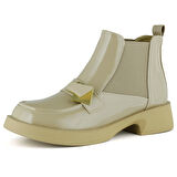 Erkan saçmacı Bej Rugan Streç Taşlı Tokalı Yuvarlak Burun Kalın Topuklu Günlük Bot