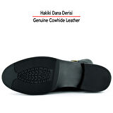 Erkan saçmacı  Siyah Hakiki Dana Derisi Tokalı Fermuarlı Yuvarlak Burun Kalın Topuklu Günlük Bot