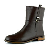 Erkan saçmacı Kahverengi Hakiki Dana Derisi Tokalı Fermuarlı Yuvarlak Burun Kalın Topuklu Günlük Bot