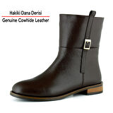 Erkan saçmacı Kahverengi Hakiki Dana Derisi Tokalı Fermuarlı Yuvarlak Burun Kalın Topuklu Günlük Bot