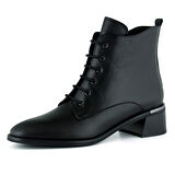 Erkan saçmacı  Siyah Hakiki Dana Derisi Bağcıklı Fermuarlı Yuvarlak Burun Kalın Topuklu Günlük Bot