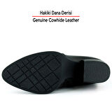 Erkan saçmacı  Siyah Hakiki Dana Derisi Tokalı Fermuarlı Sivri Burun Kalın Topuklu Günlük Bot