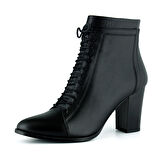 Erkan saçmacı  Siyah Hakiki Dana Derisi Bağcıklı Fermuarlı Sivri Burun Kalın Topuklu Günlük Bot