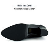 Erkan saçmacı  Siyah Hakiki Dana Derisi Bağcıklı Fermuarlı Sivri Burun Kalın Topuklu Günlük Bot