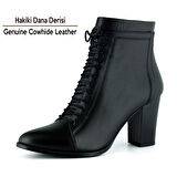 Erkan saçmacı  Siyah Hakiki Dana Derisi Bağcıklı Fermuarlı Sivri Burun Kalın Topuklu Günlük Bot