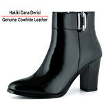 Erkan saçmacı Siyah Rugan Hakiki Dana Derisi Tokalı Fermuarlı Sivri Burun Kalın Topuklu Günlük Bot
