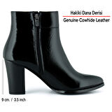 Erkan saçmacı Siyah Rugan Hakiki Dana Derisi Tokalı Fermuarlı Sivri Burun Kalın Topuklu Günlük Bot