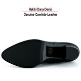 Erkan saçmacı Siyah Rugan Hakiki Dana Derisi Tokalı Fermuarlı Sivri Burun Kalın Topuklu Günlük Bot