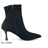 Erkan saçmacı Kimberly Siyah Süet Streç Sivri Burun Fermuarlı İnce Topuklu Günlük Bot