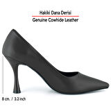 Suzanna Kahverengi Hakiki Dana Derisi Sivri Burun Klasik İnce Topuklu Ayakkabı