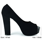 Erkan Saçmacı Carolina Siyah Süet Önü Açık Yuvarlak Burun Kalın Platform Topuklu Abiye Ayakkabı