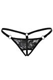 Leyna Siyah Dantelli Özel Bölgesi Açık G-String TM1167