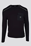 Erkek Triko Bisiklet Yaka Cep Detaylı Siyah 3753