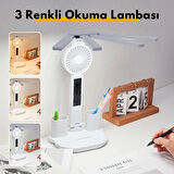 Monozone  Fanlı Masa Lambası 7w Şajlı Saat Takvim Dereceli Masa Lambası Kalemlik ve Telefon Tutuculu