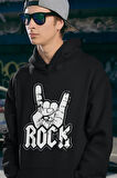 Rock El İşareti Baskılı Unisex Oversize Hoodie