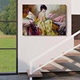 Yalnız Kadın Pastelboya Görünüm Dekoratif Kanvas Duvar Tablosu-3766