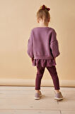 Next Baby Pamuklu Mor Sweatshirt Dantel Detaylı Uzun Kollu Alt Üst Takım