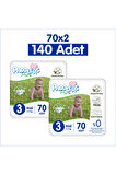 Paddlers Pure Bebek Bezi 3 Numara Midi 140 Adet 2'li Jumbo Set