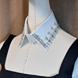 Uretti - Sümeyya 2589 9254 El Yapımı Kadın Beyaz Seyyar Yaka Taşlı Choker Kolye