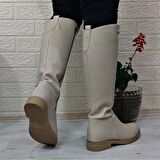 Pierre Cardin 52500 Krem  Fermuarlı 43cm İçi Kürklü Kadın Çizme