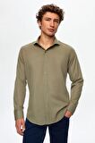 Slim Fit Haki Italyan Yaka Dar Kesim Klasik Kravatlık Uzun Kollu Kolay Ütülenebilir Nefes 2HF02ORT5185