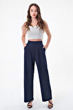 Kadın Lacivert Çift Düğmeli Palazzo Pantolon