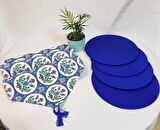 ÇİNİ DESENLİ DİJİTAL BASKI RUNNER VE 4LÜ MAVİ SUPLA TAKIMI