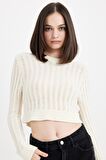 DeFacto Regular Fit Crop Bisiklet Yaka Örgü Delikli Triko Kazak C6321AX24WNER103