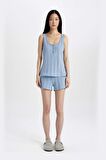 DeFacto Pijama Takım Ribana Kolsuz Üst Beli Lastikli Şort Altı-Fall in Love B8711AX24SMBE302
