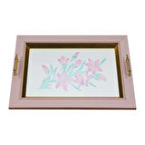e38 EL İŞÇİLİĞİ PEMBE ÇİÇEK SULUBOYA TEPSİ 36x48  cm - 6223