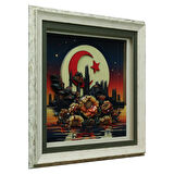 e38 EL İŞÇİLİĞİ AY YILDIZ  KAĞIT RÖLYEF TABLO 66x66 CM - 6334