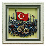e38 EL İŞÇİLİĞİ TÜRK BAYRAĞI KAĞIT RÖLYEF TABLO 66x68 CM - 6352