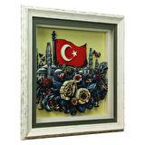 e38 EL İŞÇİLİĞİ TÜRK BAYRAĞI KAĞIT RÖLYEF TABLO 66x68 CM - 6352