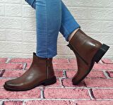 Voyager 8479 Taba Renk Kaymaz Taban Hakiki Deri Kadın Bot