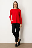 On Kadın Yanları Fermuarlı Sıfır Yaka Triko Kazak 65318 Kırmızı