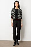 On Kadın Yarım Kol Çizgili Kazak 65302 Siyah