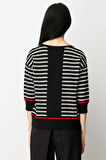 On Kadın Yarım Kol Çizgili Kazak 65302 Siyah